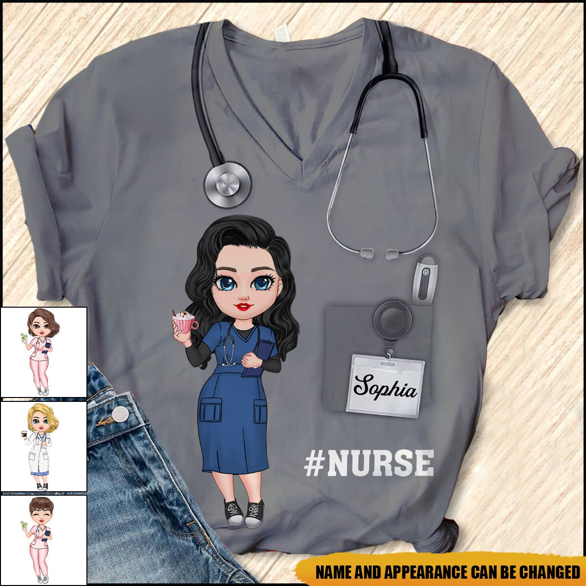 Nurse Scrub CNA RN Healthcare Worker Personalized V-neck 3D T-shirt