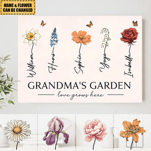 Grandma's Garden Love Grows Here Beautiful Birth Month Flower Gift For Grandma Nana Mom Personalized Poster