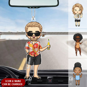 Family Doll Summer Vacation - Personalized Acrylic Car Ornament- Gift For Family