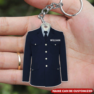 U.S. Coast Guard Men's Auxiliary Service Dress Blue Coat Personalized Acrylic Keychain