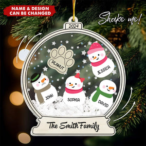 Personalized Snowman Family Christmas 4D Shaker Ornament 2024, Family Christmas Gift