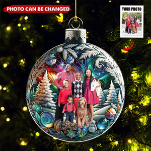 Custom Photo Family In Christmas Ball - Personalized Acrylic Photo Ornament