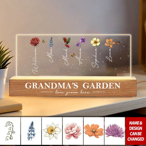 Grandma‘s Garden Birth Month Flower Personalized LED Night Light, Mother's Day Gift For Grandma Mo‘