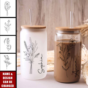 Personalized Birth Flower Tumbler - Custom Birth Flower Coffee Cup With Name