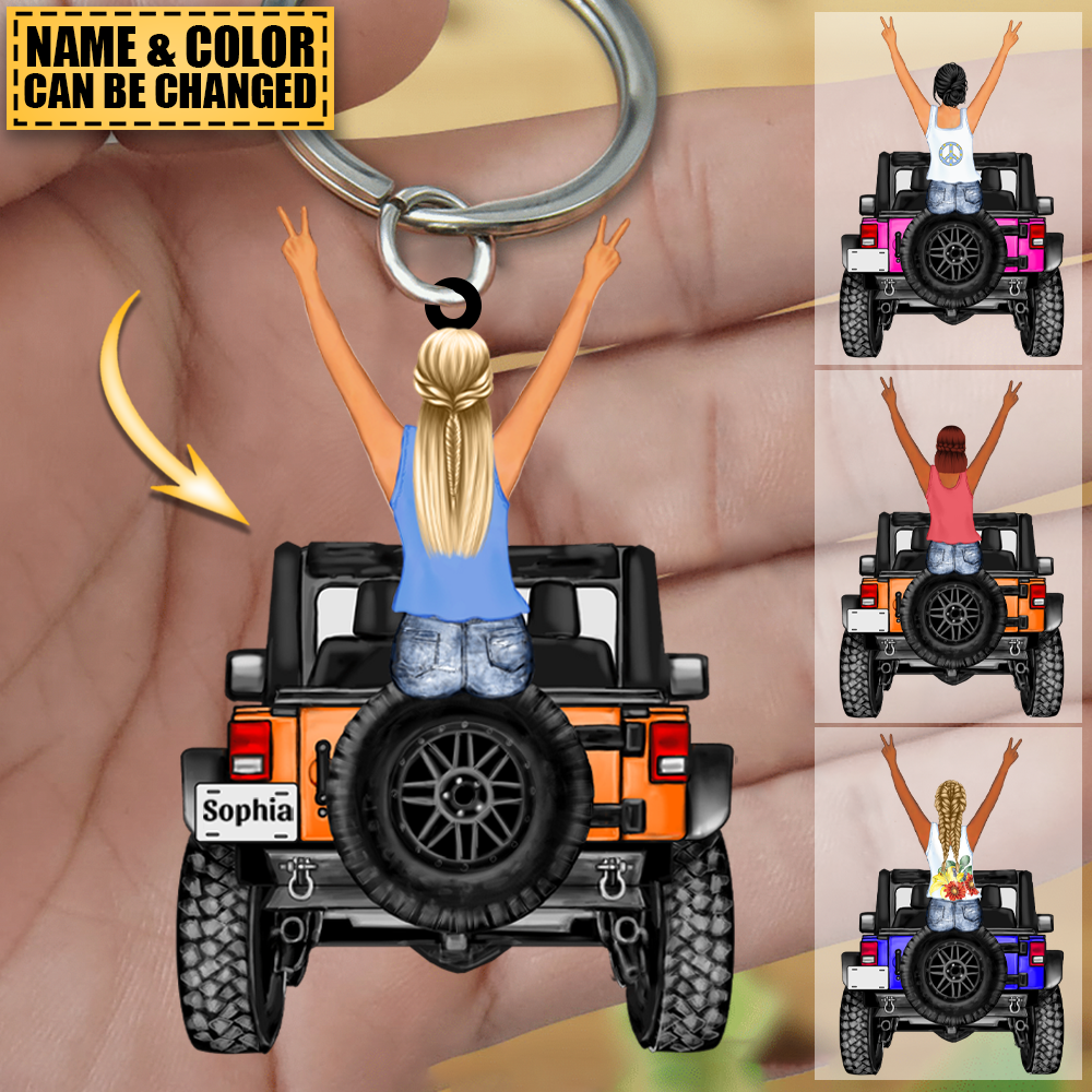 Personalized A Girl With Off-Road Car Keychain Funny Travel Gift For Journey Girls