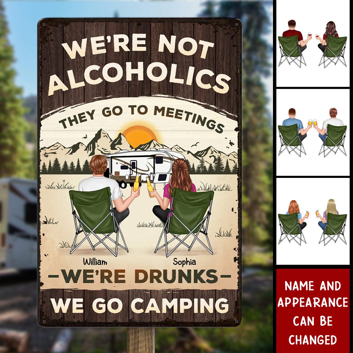 We're Not Alcoholic Camping Personalized Home Decor Metal Sign, House Warming Gift For Couple