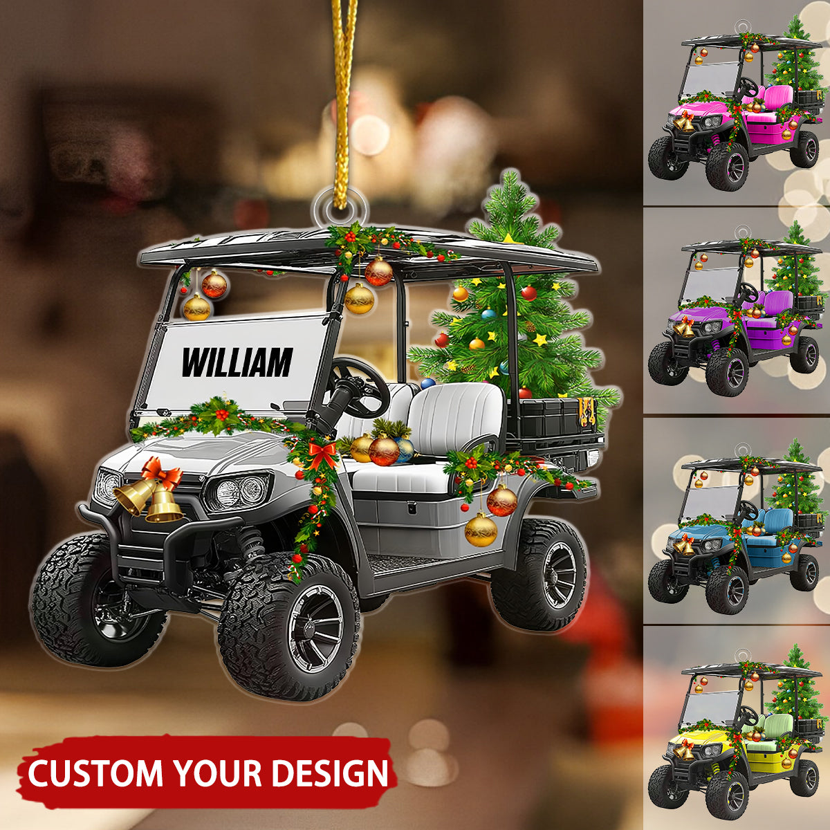 Golf Cart With Christmas Bell Personalized Christmas Ornament, Gift For Golf Lover