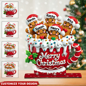 Merry Christmas Gingerbread Cup Personalized Freestanding Wooden Plaque