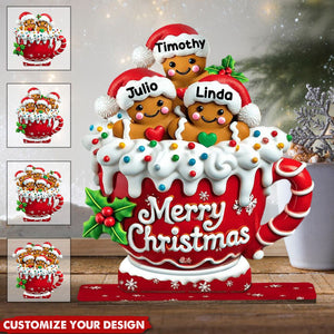 Merry Christmas Gingerbread Cup Personalized Freestanding Wooden Plaque