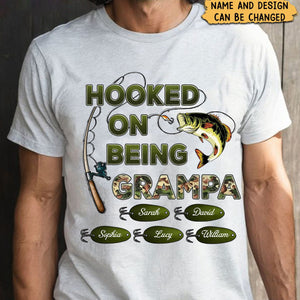 Hooked On Being Grandpa Fishing Camouflage - Personalized T-Shirt - Father's Day Gift