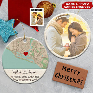 Christmas Newly Engaged Couple Gift Personalized Map Ceramic Ornament