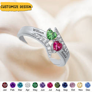 Personalized Promise Curved Heart Birthstone Ring Name Engraved Ring