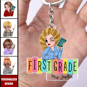 Pretty Teacher Doll Gift for Teacher Educator Counselor Personalized Keychain