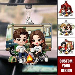 Cute Cartoon Camping Sitting Couple Personalized Acrylic Ornament