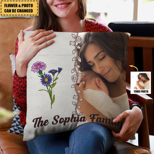 Custom Photo Family Flower Birth - Personalized Pillow