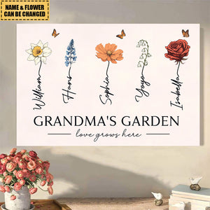 Grandma's Garden Love Grows Here Beautiful Birth Month Flower Gift For Grandma Nana Mom Personalized Poster