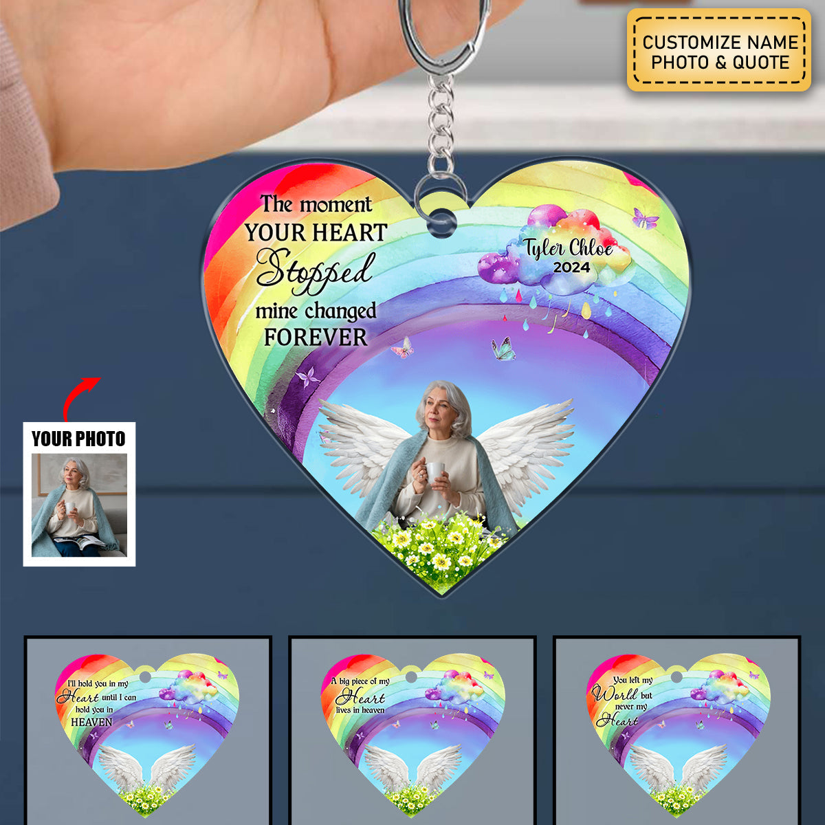 A Big Piece Of My Heart Lives In Heaven Rainbow - Personalized Acrylic Keychain