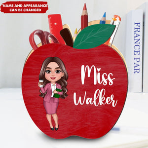 Happy Doll Teacher Personalized Apple Shaped Pen Pencil Holder