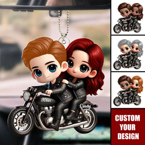 Cute Cartoon Couple Motorcycle Personalized Acrylic Ornament