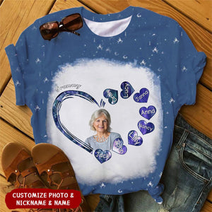 Sparkling Grandma With Sweetheart Kids Personalized Photo 3D T-shirt