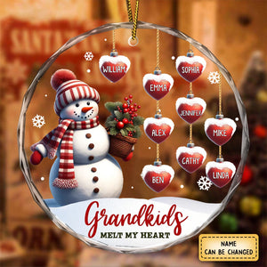 Grandkids Melt My Heart – Custom Name Personalized Christmas Glass Ornament Gift For Grandparent