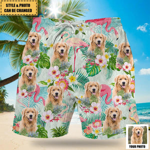 Upload Cat Dog Kids Photo With Pattern Personalized Beach Shorts