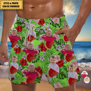 Cat Dog Kid Photo Tropical Style Personalized Beach Shorts