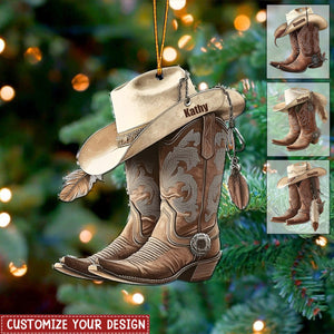 Boots And Hat Cowboy Cowgirl Personalized Christmas Ornament