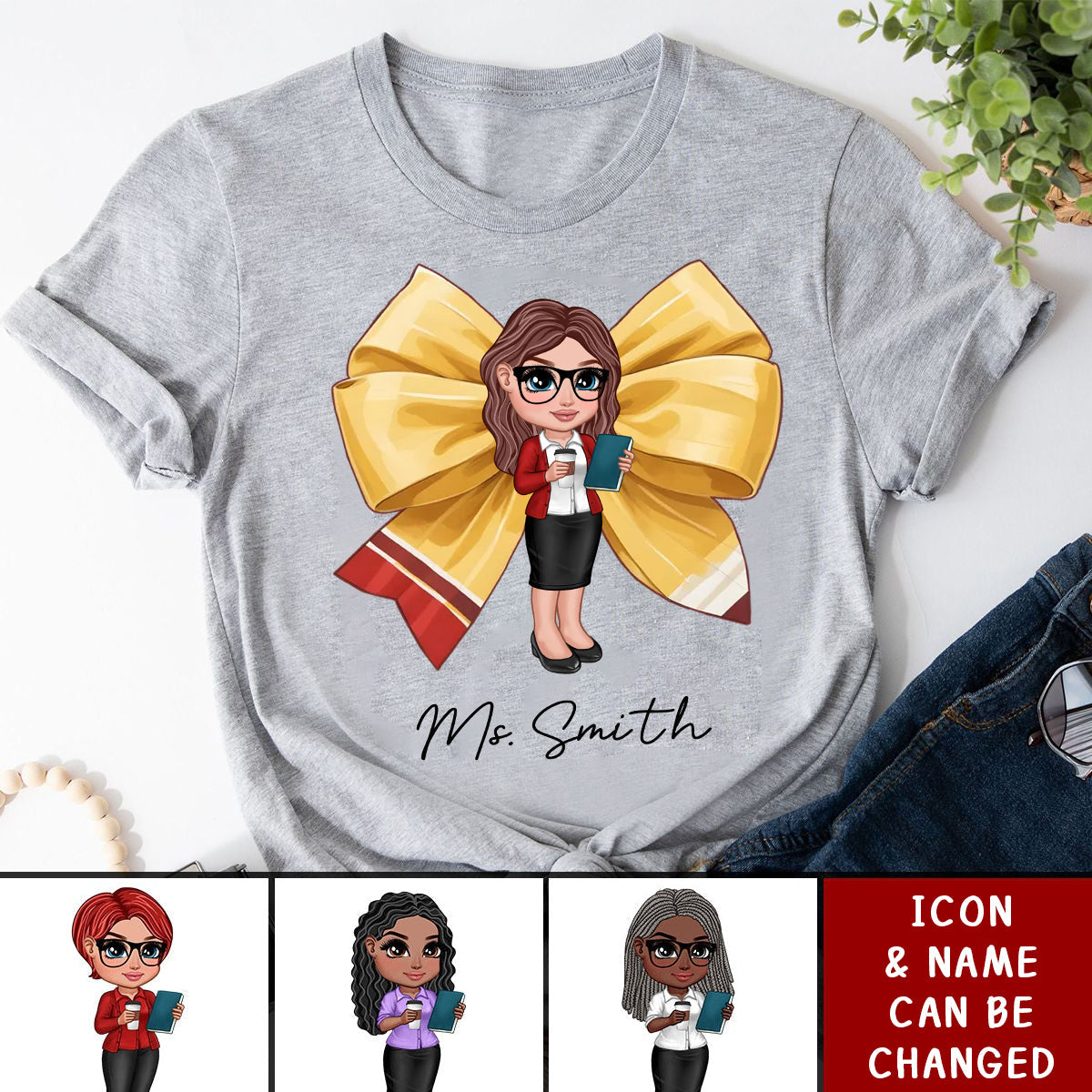 Pencil Coquette Bow Personalized Shirt, Appreciation Gift For Teacher