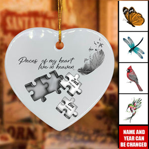 A Piece Of My Heart Lives In Heaven - Personalized Memorial Ceramic Heart Ornament