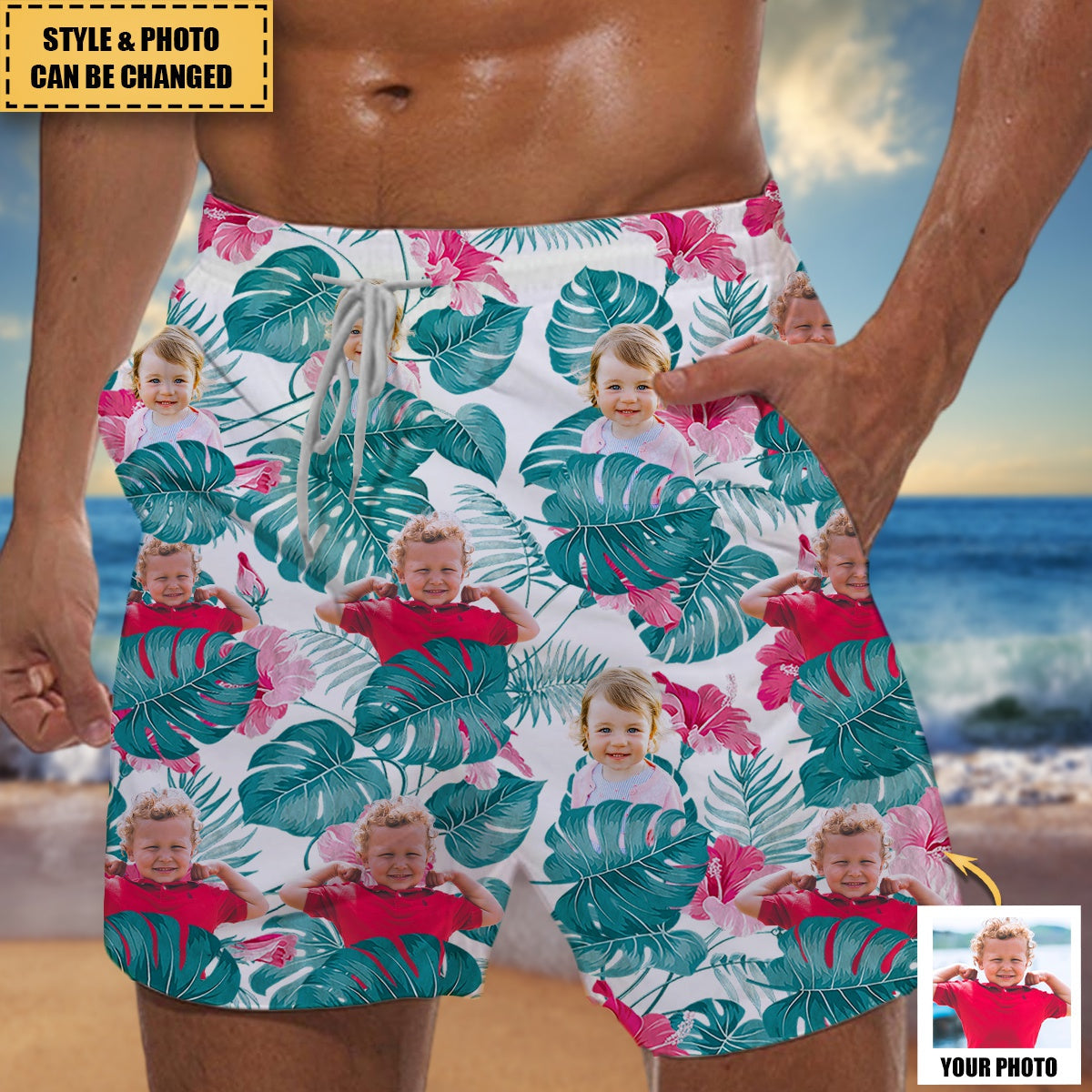 Upload Photo Dog Cat Kid Men's Beach Shorts