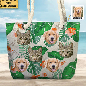 Custom Photo Beach Vacation Funny Dog Cat Kid - Personalized Beach Bag