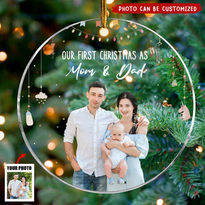 Baby First Christmas As A Family Of Three - Personalized Photo Acrylic Ornament