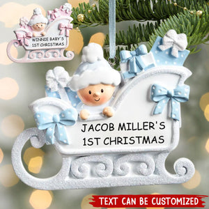 Cute Baby Sleigh Personalized Poly Resin Ornament