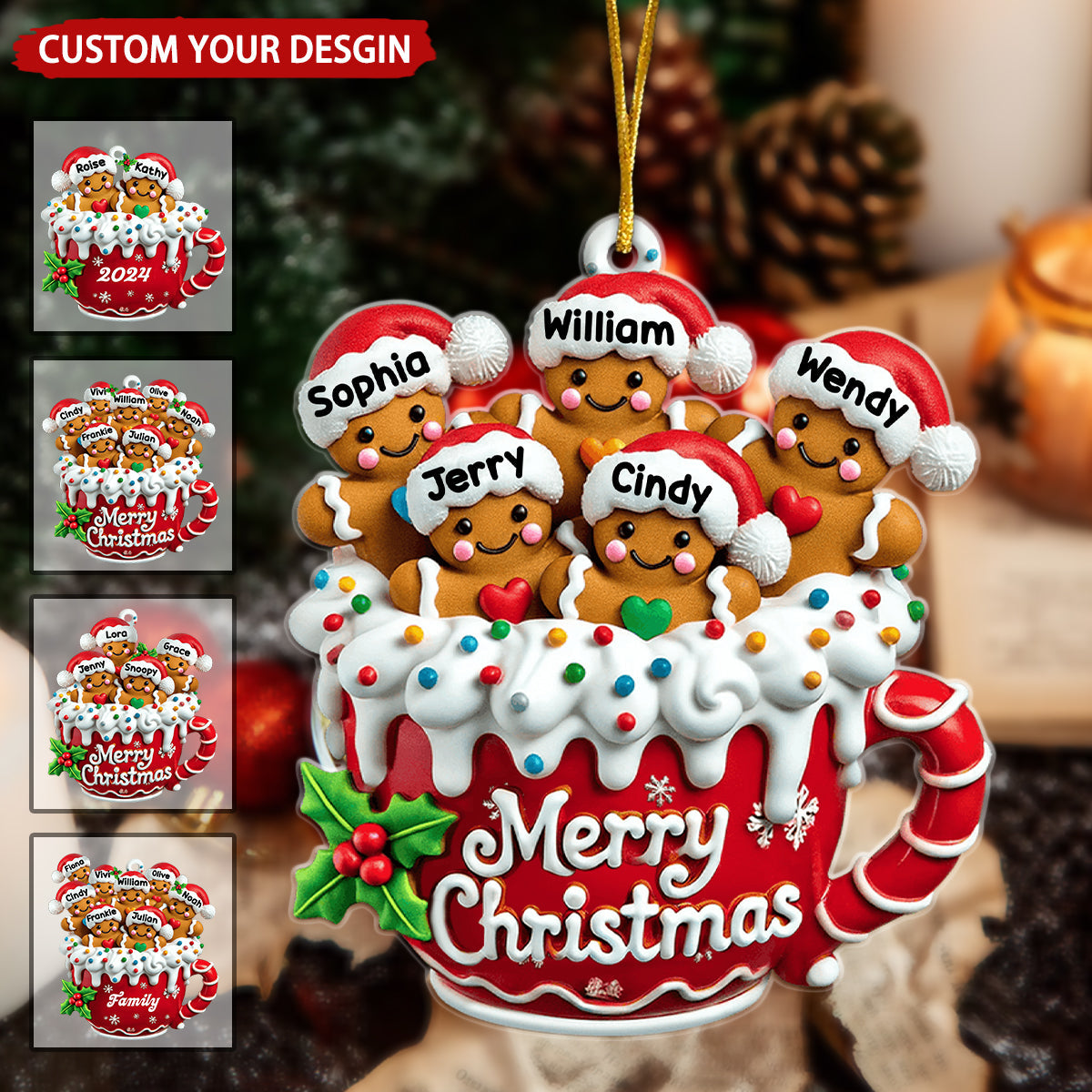 Merry Christmas Gingerbread Cup Personalized Acrylic Ornament