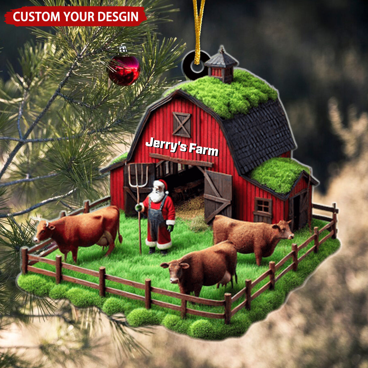 Santa's Farm Personalized Christmas Ornament, Gift For Farmer