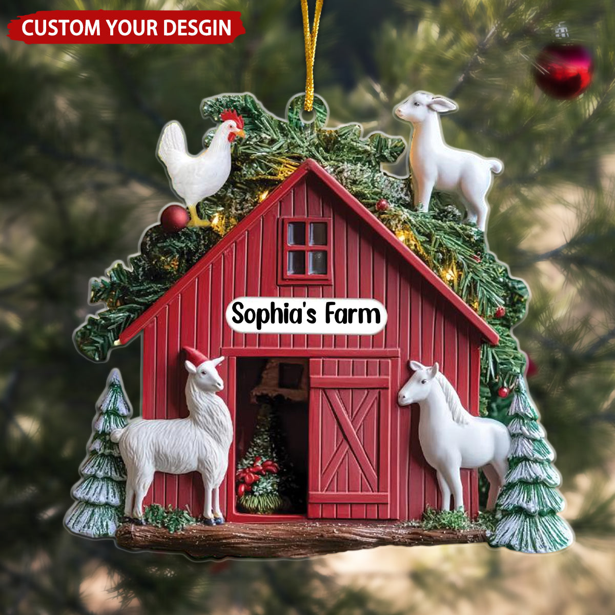 Rustic Red Barn Personalized Farmhouse Christmas Ornament