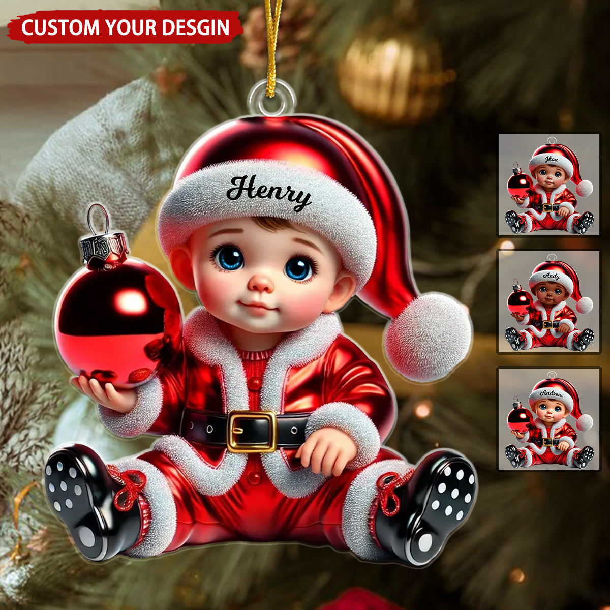 Baby In Santa Costume Personalized Christmas Ornament, Baby Keepsake