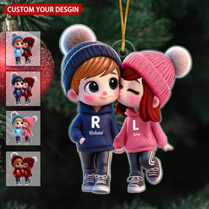 Cute Cartoon Couple Walking Personalized Christmas Ornament