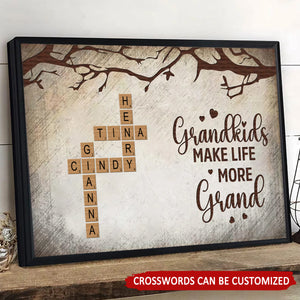 Grandkids Make Life More Grand Personalized Poster, Gift For Family Crossword Art