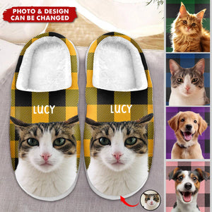 Custom Photo Happiness Is A Warm Puppy - Dog & Cat Personalized Custom Fluffy Slippers - Gift For Pet Owners, Pet Lovers