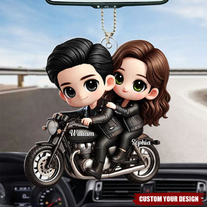 Cute Cartoon Couple Motorcycle Personalized Acrylic Ornament