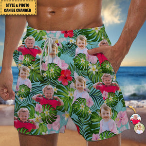 Upload Cat Dog Kids Photo With Pattern Personalized Beach Shorts