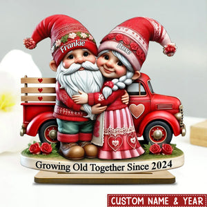 3D Effect Dwarf Old Couple And Valentine Truck Personalized 2-Layer Standing Wooden Plaque