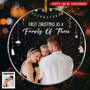 Baby First Christmas As A Family Of Three - Personalized Photo Acrylic Ornament