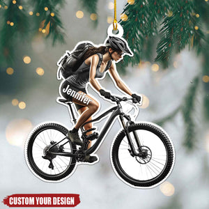 Female Mountain Biking Personalized Christmas Ornament, Gift For MTB Lovers