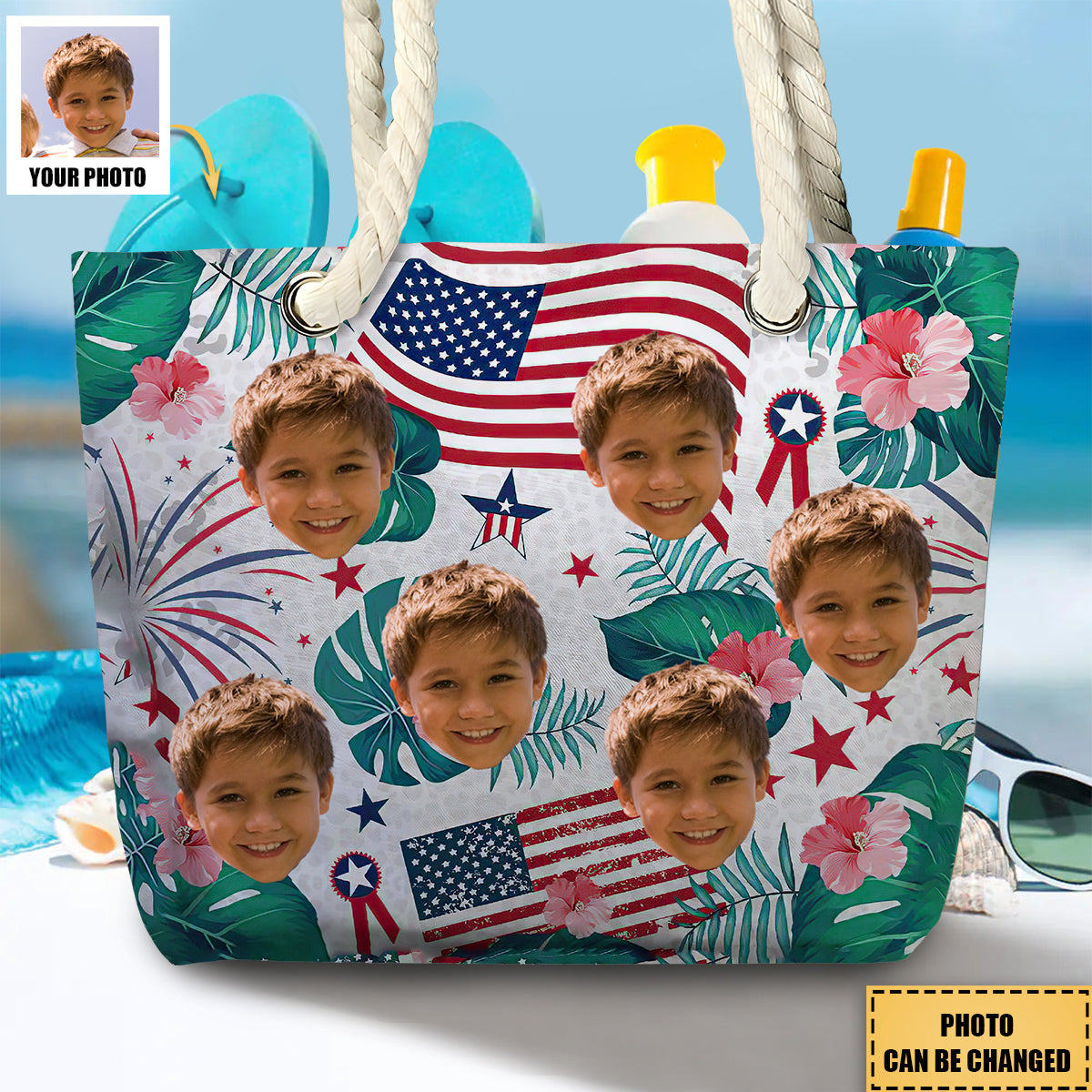 Custom Photo Beach Vacation Funny Dog Cat Kid - Personalized Beach Bag