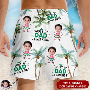 Just A Dad & His Kids - Family Personalized Tropical Hawaiian Aloha Men Beach Shorts