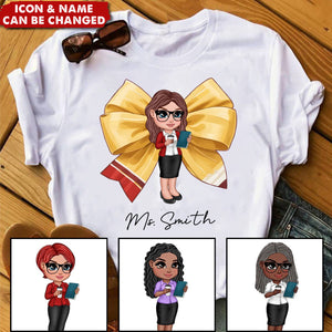 Pencil Coquette Bow Personalized Shirt, Appreciation Gift For Teacher