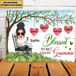 Blessed To Be Call Grandma Under Watercolor Tree Personalized Horizontal Poster